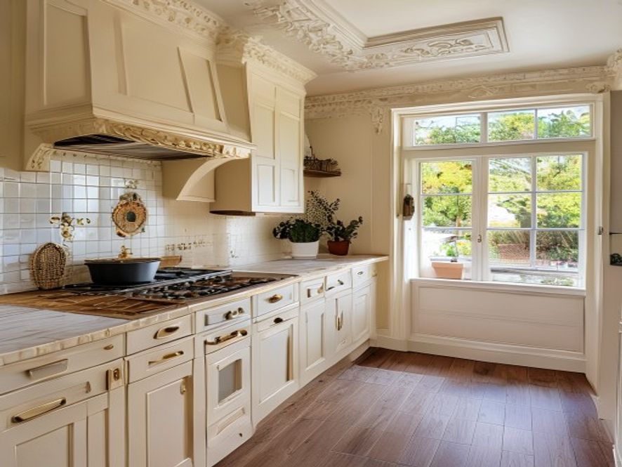 Camberwell kitchen before renovation: 1990s cream laminate with terracotta tiles