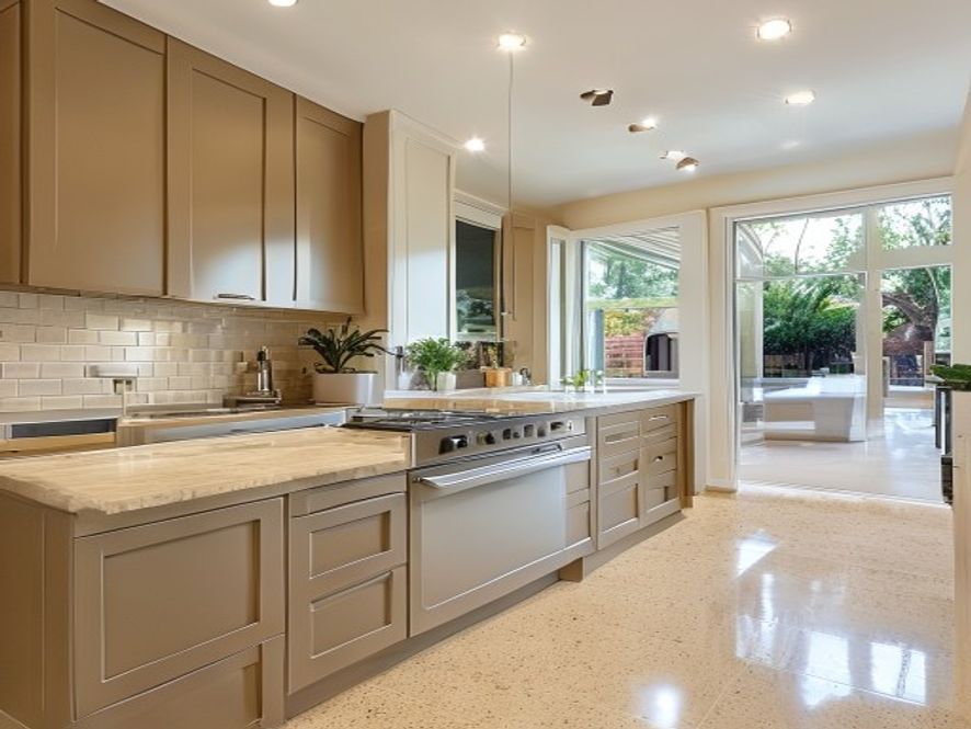Malvern East kitchen before renovation: builder-grade beige laminate