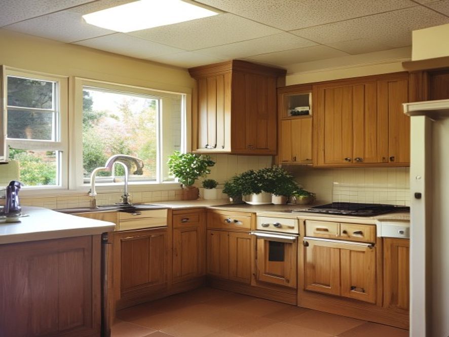 Toorak kitchen before renovation: dated honey-oak cabinets and laminate benchtop